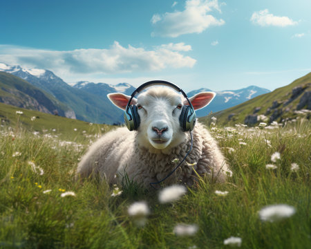 Sheep Wildlife sound recordist capturing nature's symphonyの素材