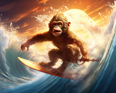 Monkey Quantum surfer riding the waves of probabilityの素材