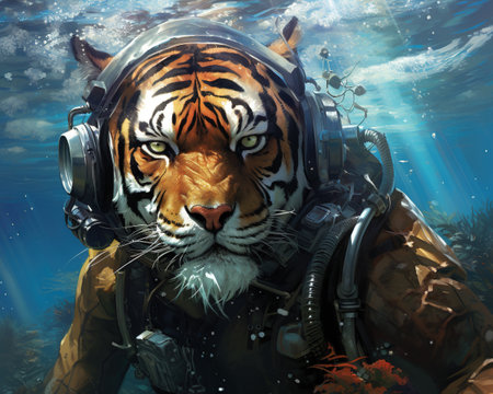 Tiger Marine biologist studying ocean ecosystemsの素材