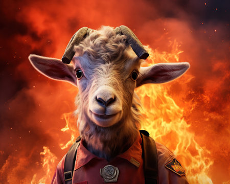 Goat Firefighter battling a massive wildfireの素材