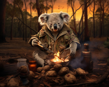 Koala Wilderness guide leading a survival trekの素材