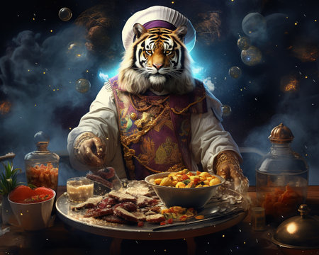 Tiger Celestial chef crafting dishes from stardustの素材