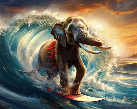 Elephant Quantum surfer riding the waves of probabilityの素材