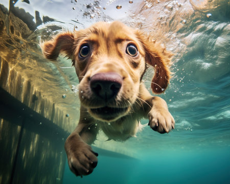 Dog Underwater photographer capturing marine lifeの素材