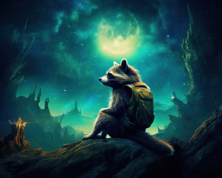 raccoon Deep space philosopher contemplating cosmic existenceの素材