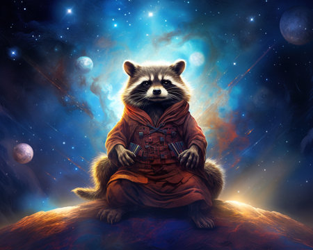 raccoon Deep space philosopher contemplating cosmic existenceの素材