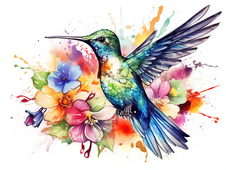 Watercolor colibri birdの素材