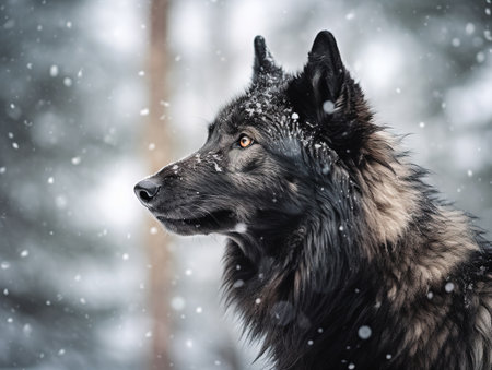 Black Phase Grey Wolf Canis lupus Profile Copy Spaceの素材