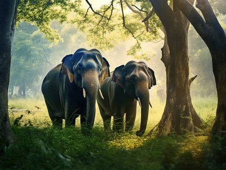 Two Elephants in a forestの素材