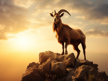 Goat on top of rockの素材