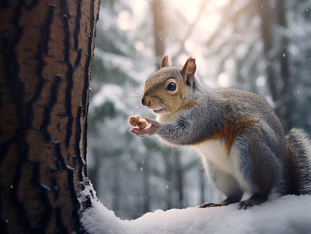 Squirrel eating from handの素材