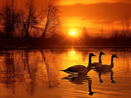 Geese and Riparian Reflectionの素材