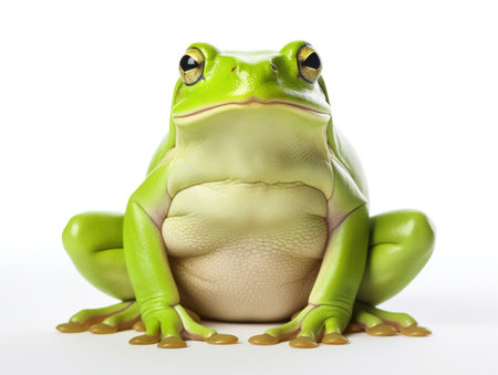 European green tree frog sitting isolated on whiteの素材