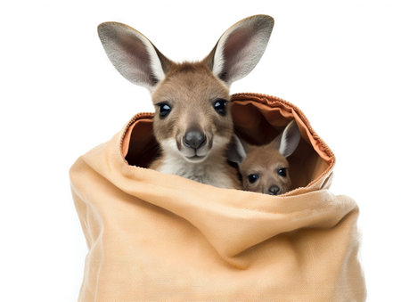 Isolated kangaroo with cute Joeyの素材