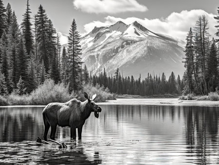 Moose in lakeの素材