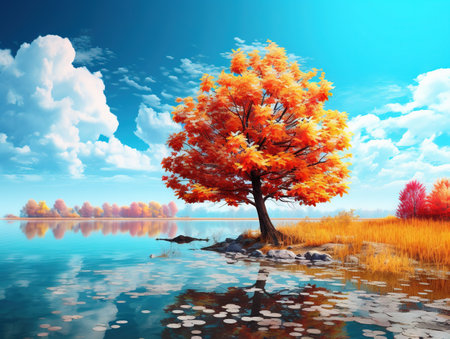 Autumn lake sceneryの素材