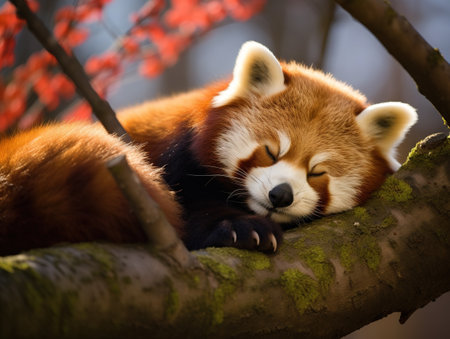Sleeping Red Panda. Funny cute animal image.の素材