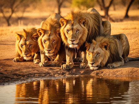 Lion pride drinking in Kruger national park south africaの素材
