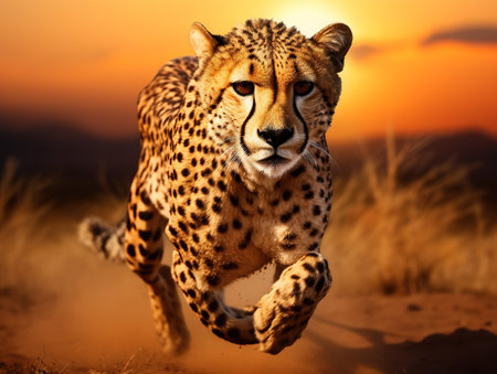 Cheetah run at beautiful sunsetの素材