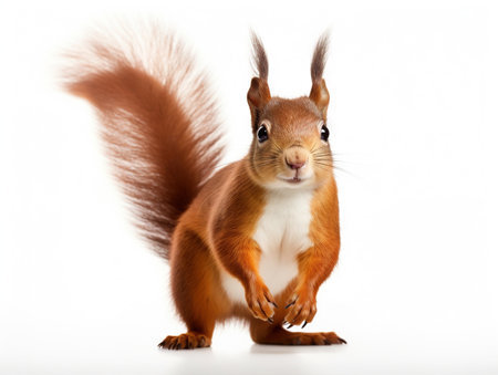Eurasian red squirrel in front of a white backgroundの素材