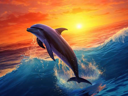 Dolphins jumping over wavesの素材