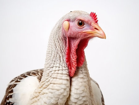 Portrait of a turkey on a white background. Close-up.の素材