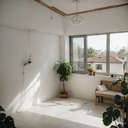 The empty room with plant near the wallの素材