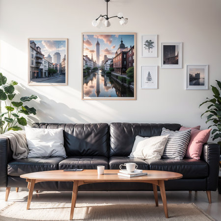 mock up poster frame in modern interior background living room Scandinavian styleの素材