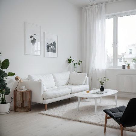 White minimalist living room with sofa Scandinavian interior designの素材