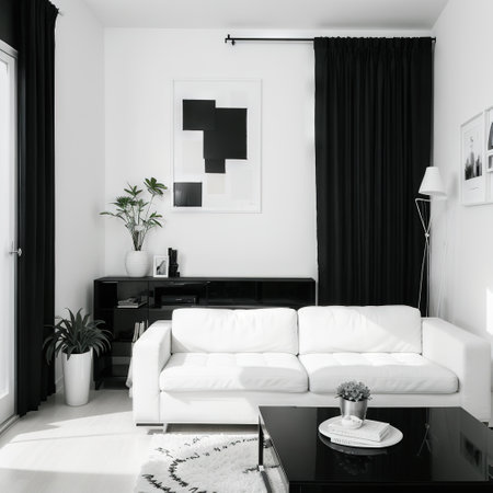 Living room graphic black white home interior sketch illustrationの素材