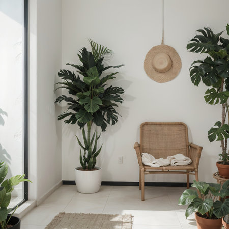 Minimal product placement background with palm shadow on concrete wall Luxury summer architecture interior aesthetic Modern tropの素材