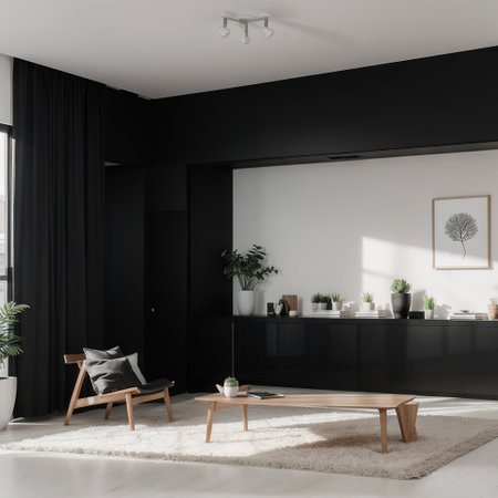 Modern black minimalist interior blank wall illustration mock upの素材