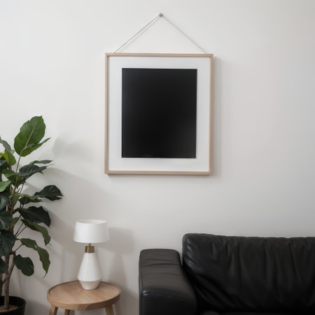 Blank picture frame mockup on a wall Square orientation Artwork template in interior designの素材