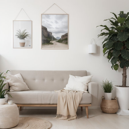 Mock up poster frame in modern beige home interior Scandinavian styleの素材