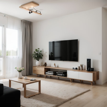 Cabinet and wall for tv in living room white wallingの素材