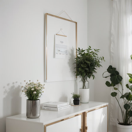 Empty white wall Mock up interior in contemporary style Close up view Free space copy space for your picture text or anotherの素材