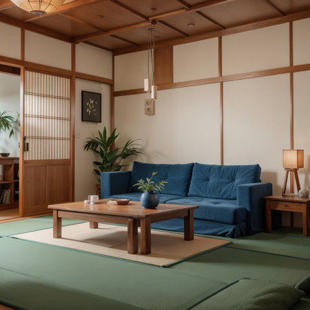 Blue Wabisabi style living interior Concept japanese roomingの素材