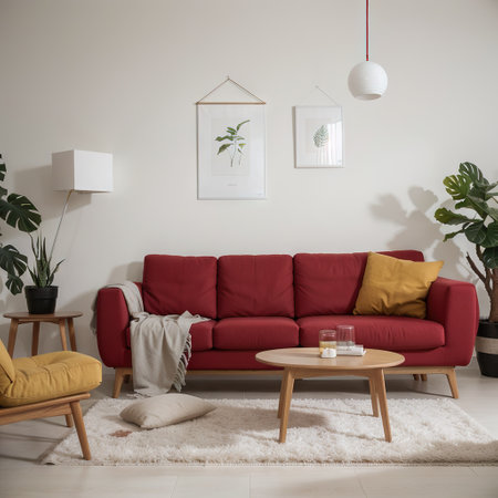 Wall mock up in simple interior with red furniture modern minimal styleの素材