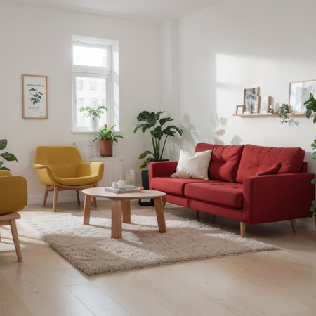 Wall mock up in simple interior with red furniture modern minimal styleの素材