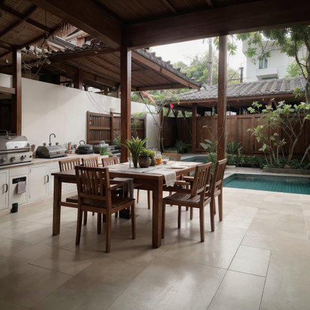 Blur image of outdoor kitchen in the houseの素材