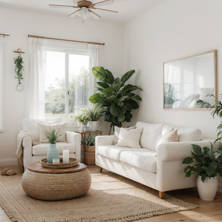 Cozy home interior background Coastal style living roomの素材