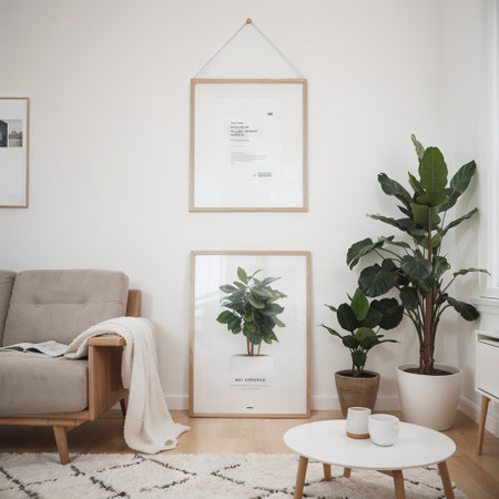 mock up poster frame in modern interior background living room Scandinavian styleの素材