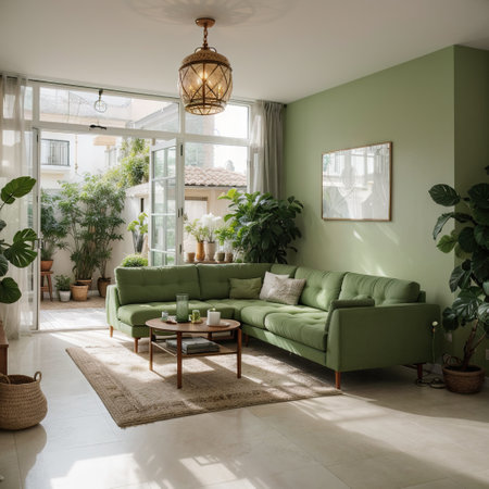 Bright living room interior with couchの素材