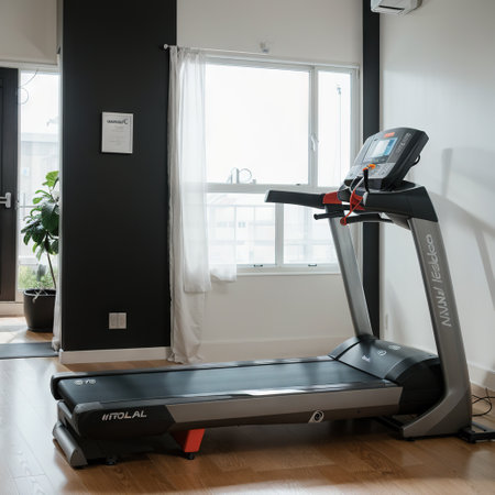 Modern treadmill in interior of light roomの素材