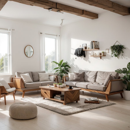 sometric living room with sofa table cupboard and other furniture illustration with separate layersの素材