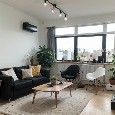 Image of modern living room with workplace and modern furniture in the houseの素材