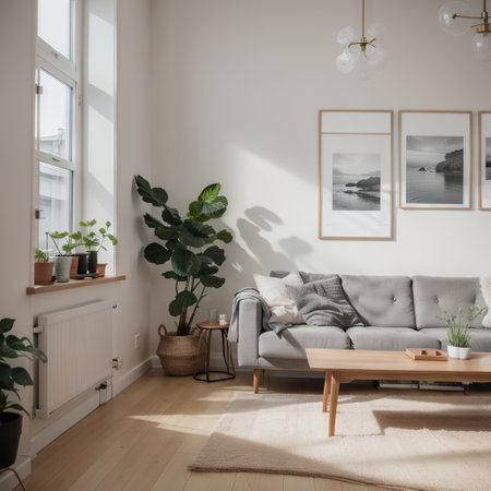 mock up poster frame in modern interior background living room Scandinavian styleの素材