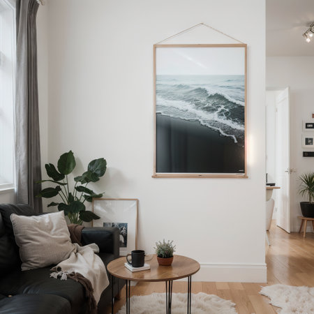 mock up poster frame in modern interior background living room Scandinavian styleの素材
