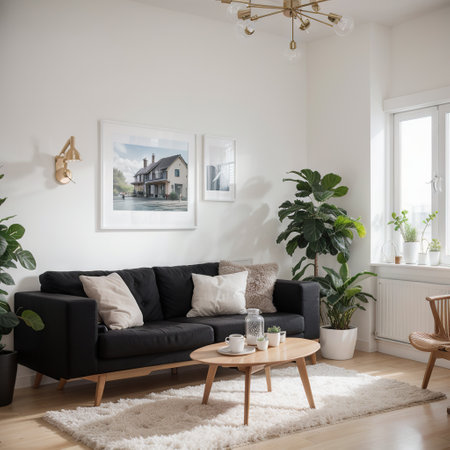 mock up poster frame in modern interior background living room Scandinavian styleの素材