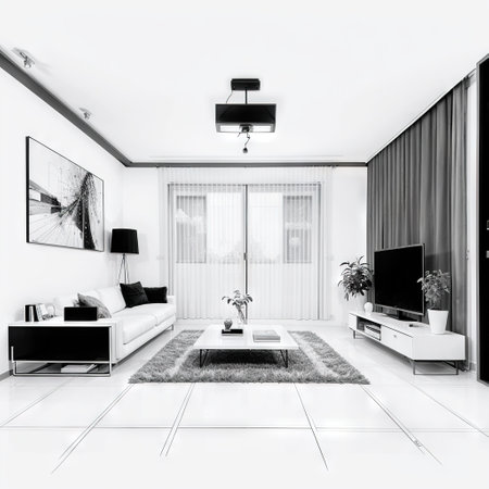 Living room graphic black white home interior sketch illustrationの素材